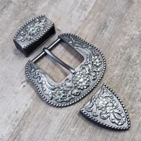 Комплект фурнитуры для ремня 38 мм со стразами Темное серебро