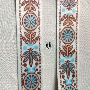 Лента ременная стропа 38 мм орнамент коричнево-голубой п/э