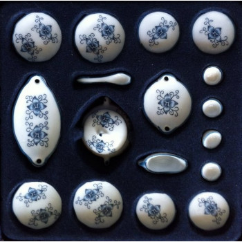 Фарфоровый столовый сервиз для кукол с Синим орнаментом 17 предметов