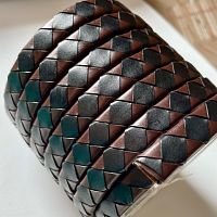 Шнур плоский плетеный 12х6 мм Ромб чёрно-коричневый 20 см  - купить для кожевенного хобби