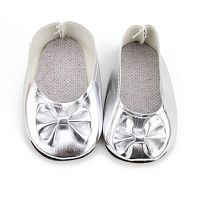 Балетки для куклы серебряные с бантиком 7 см   - купить для кожевенного хобби