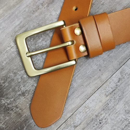 Ремень кожаный 38 мм толщ. 4 мм пряжка латунная Рыже-коричневый  RL 4031 - фото товара фото 3