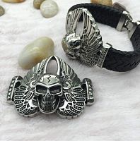 Коннектор 20х7 мм Череп Сталь  - купить для кожевенного хобби