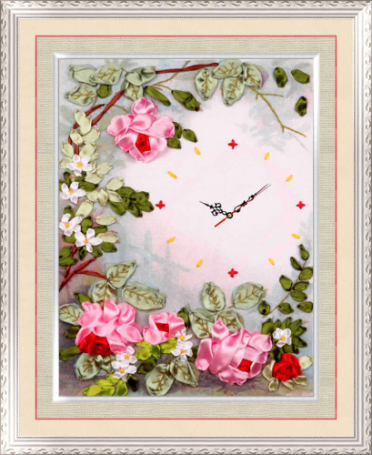 Набор для вышивки лентами Часы с розами   - фото товара