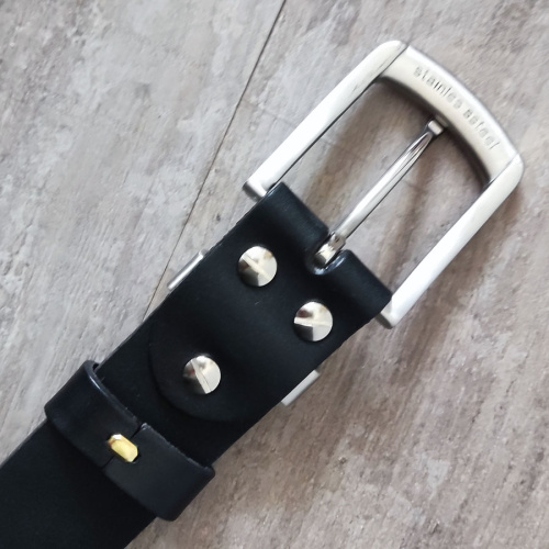 Ремень кожаный 38 мм толщина 3.5 мм пряжка / шлевка стальная Черный фото 5