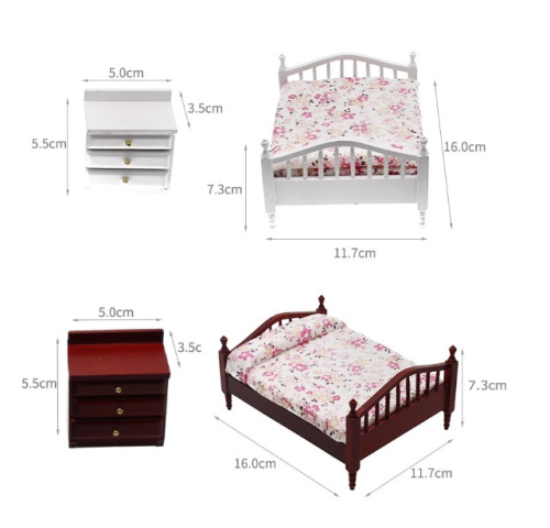 Кровать с тумбочками для кукол Махагон/Орех/Белый Кровать с тумбочками для кукол Махагон/Орех/Белый