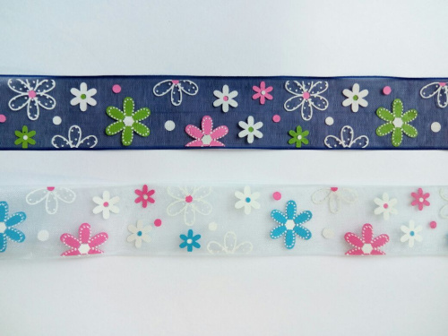 Лента органза 25 мм принт Цветочки 2