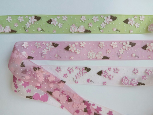 Лента органза 25 мм принт Цветочки 1 фото 2