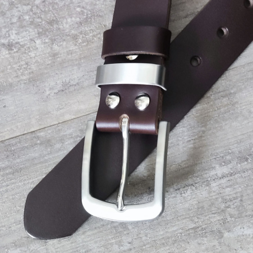 Ремень кожаный 38 мм толщина 3.6 мм пряжка / шлевка стальная Коричневый фото 3