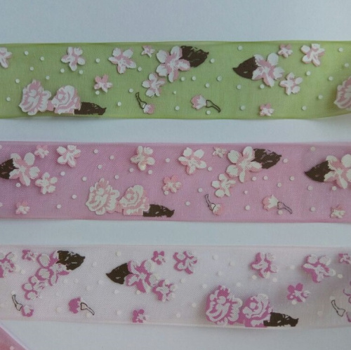Лента органза 25 мм принт Цветочки 1