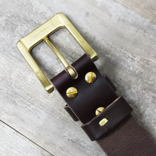 Ремень кожаный 38 мм толщ. 4 мм пряжка латунная Коричневый фото 2