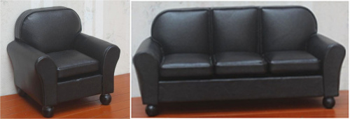 Диван и кресло для кукол Черный Миниатюра 1:12 Диван и кресло для кукол Черный Миниатюра 1:12