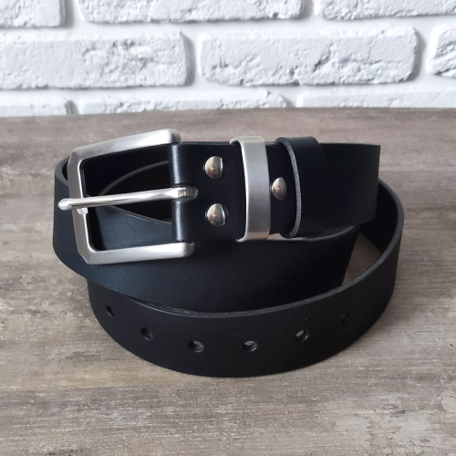 Ремень кожаный 38 мм толщ. 3.7 мм пряжка / шлевка стальная Черный  RS 71 - фото товара фото 2