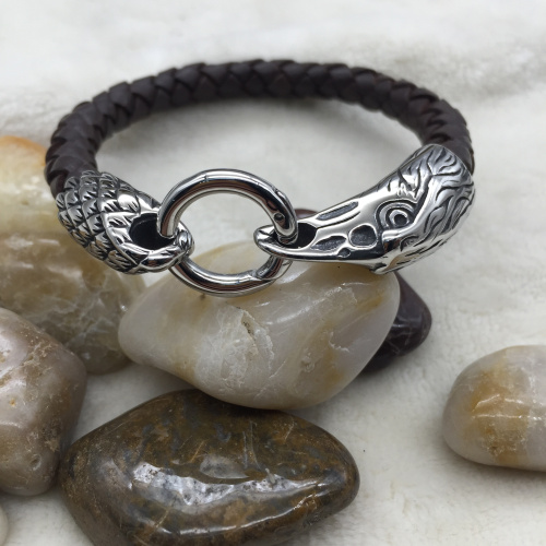 Браслет кожаный 8 мм с концевиком Орел   BRT-01 - фото товара