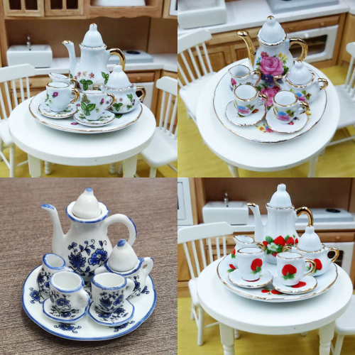 Фарфоровый кофейный сервиз для кукол Масштаб 1:10 Разные орнаменты Фарфоровый кофейный сервиз для кукол Масштаб 1:10 Разные орнаменты