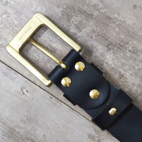 Ремень кожаный 38 мм толщ. 4 мм пряжка латунная Черный фото 2