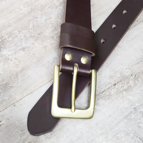 Ремень кожаный 38 мм толщ. 4 мм пряжка латунная Коричневый фото 3