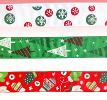 Лента репсовая 25 мм принт Новогодний
