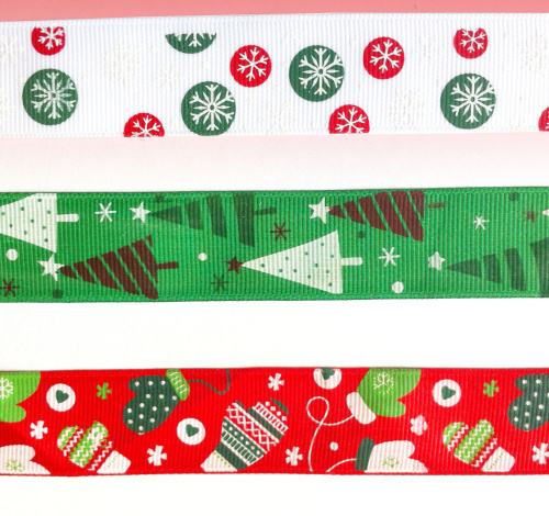 Лента репсовая 25 мм принт Новогодний Лента репсовая 25 мм принт Новогодний