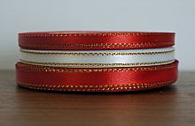 Лента атласная с золотым бордюром 10 мм (бобина)