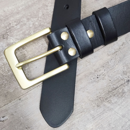 Ремень кожаный 38 мм толщ. 4 мм пряжка латунная Черный фото 3