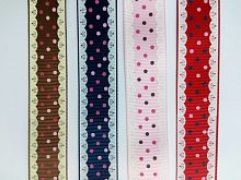 Лента репсовая 25 мм принт Горошек и кружево