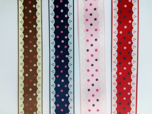 Лента репсовая 25 мм принт Горошек и кружево