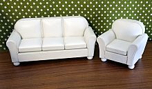 Диван и кресло для кукол Белый Миниатюра 1:12