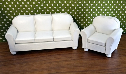 Диван и кресло для кукол Белый Миниатюра 1:12 Диван и кресло для кукол Белый Миниатюра 1:12