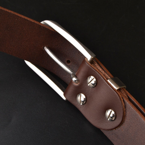 Ремень кожаный 38 мм толщина 3.6 мм пряжка / шлевка стальная Коричневый фото 7