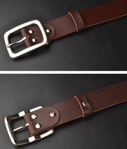 Ремень кожаный 38 мм толщина 3.7 мм пряжка стальная Коричневый фото 6