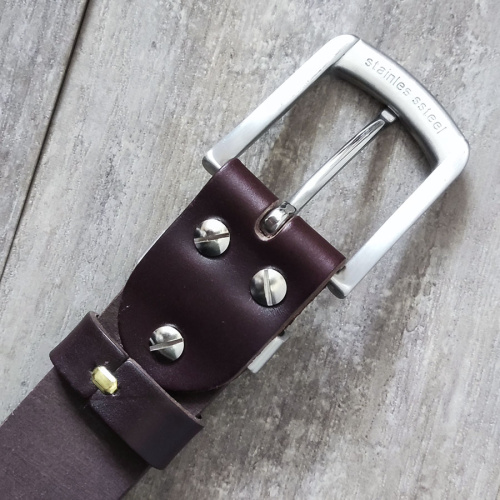 Ремень кожаный 38 мм толщина 3.6 мм пряжка / шлевка стальная Коричневый фото 2