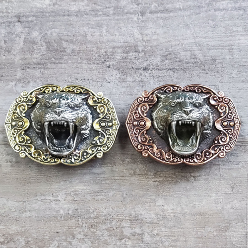 Пряжка 39 мм латунная с шипом Голова Тигра фото 2