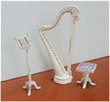 Миниатюра для кукол Арфа со стульчиком и пюпитром Белая   - купить для кожевенного хобби