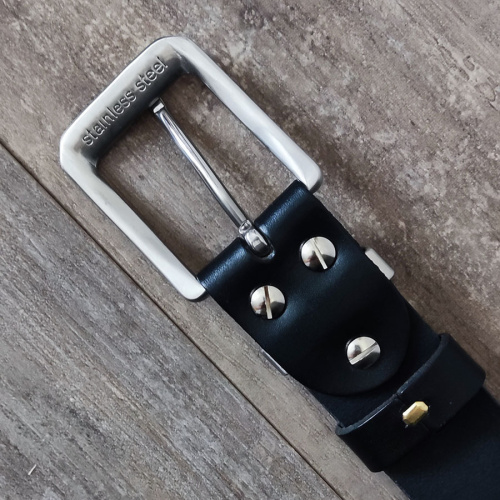 Ремень кожаный 38 мм толщ. 3.7 мм пряжка / шлевка стальная Черный  RS 71 - фото товара фото 3