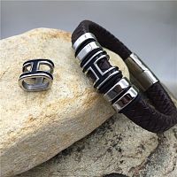 Бусина 12х6 мм для плоских браслетов Сталь B27  - купить для кожевенного хобби