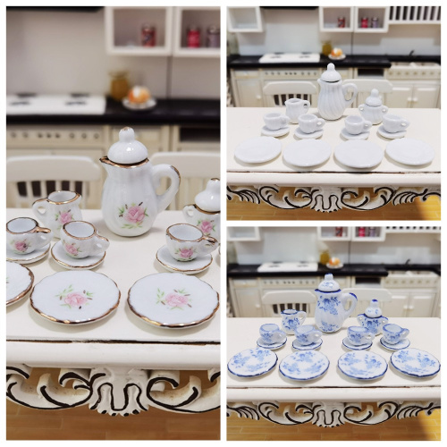 Фарфоровый чайный сервиз для кукол Миниатюра 1:12 Фарфоровый чайный сервиз для кукол Миниатюра 1:12