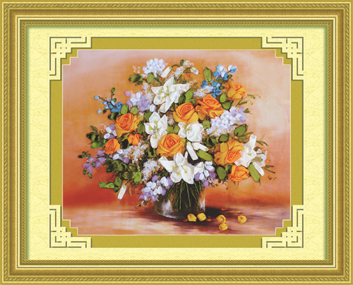 Набор для вышивки лентами Белые лилии и желтые розы   - фото товара