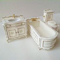 Миниатюра для кукол Набор для ванной комнаты Золото на белом  - купить для кожевенного хобби