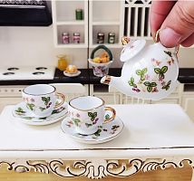 Фарфоровый чайный сервиз для кукол Цветы Масштаб 1:6   - купить для кожевенного хобби