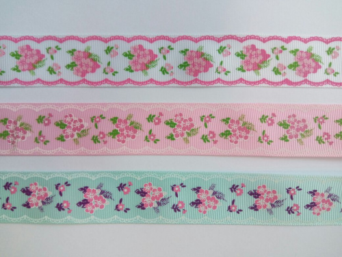 Лента репсовая 25 мм принт цветочный Гибискусы