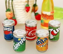 Металлические баночки с напитками для кукольной кухни 5 шт.  - купить для кожевенного хобби