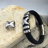 Бусины 12х6 мм для плоских браслетов Перекрестие Сталь  - купить для кожевенного хобби