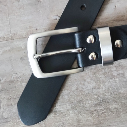 Ремень кожаный 38 мм толщина 3.5 мм пряжка / шлевка стальная Черный фото 4