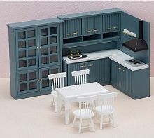 Кухня для кукол модульная Серо-синяя Миниатюра 1:12   - купить для кожевенного хобби