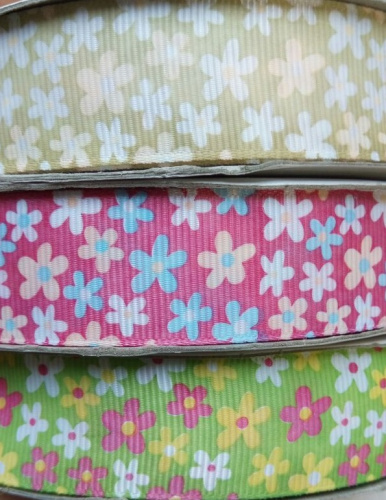 Лента репсовая 25 мм принт цветочный Пастель