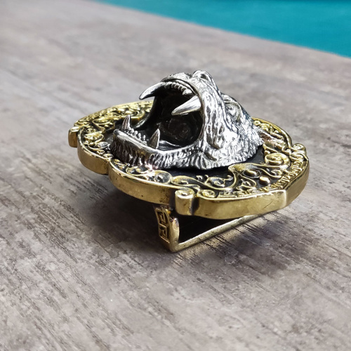 Пряжка 39 мм латунная с шипом Голова Тигра фото 3