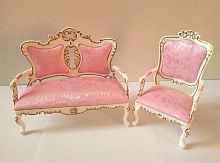 Диван и кресло для кукол Золото на белом Миниатюра 1:12  - купить для кожевенного хобби
