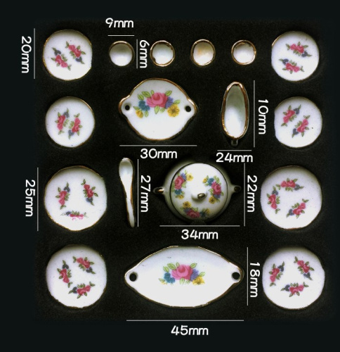 Фарфоровый столовый сервиз для кукол с Синим орнаментом 17 предметов  JY PS-2 - фото товара фото 2