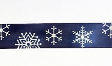 Лента репсовая 25 мм принт Снежинки